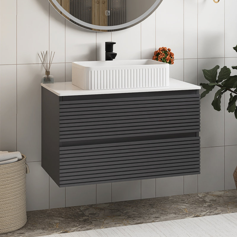 Meuble-lavabo mural 30 po en contreplaqué flottant avec lavabo