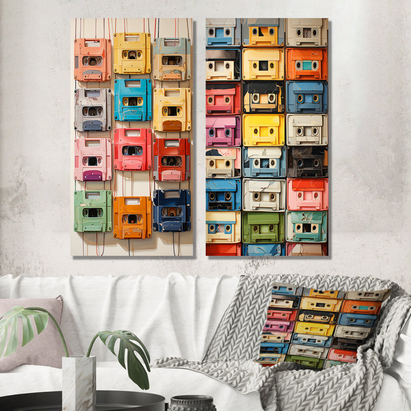 «Popart Cassette Tapes», 2 pièces sur toile, H 40 po x l 40 po, Toile tendue