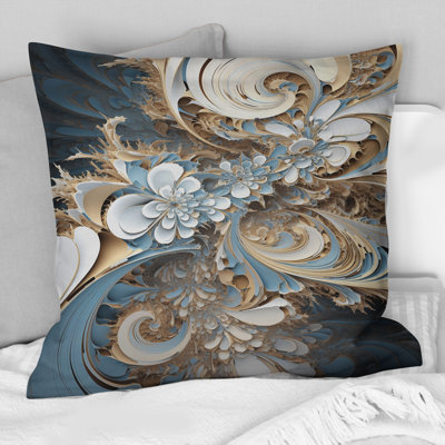 Coussin décoratif fleuri blanc et bleu I - Fractals Blossoming