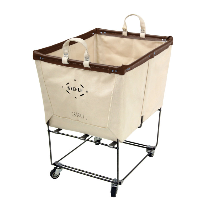 Canvas Rolling Laundry Basket with Handles, Brown Leather, 2", 0