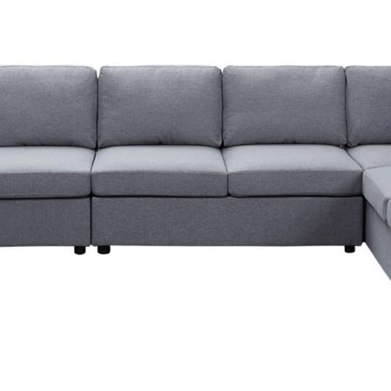 Canapé modulaire 146,5 po avec méridienne réversible en lin 146,5 po, Gris clair