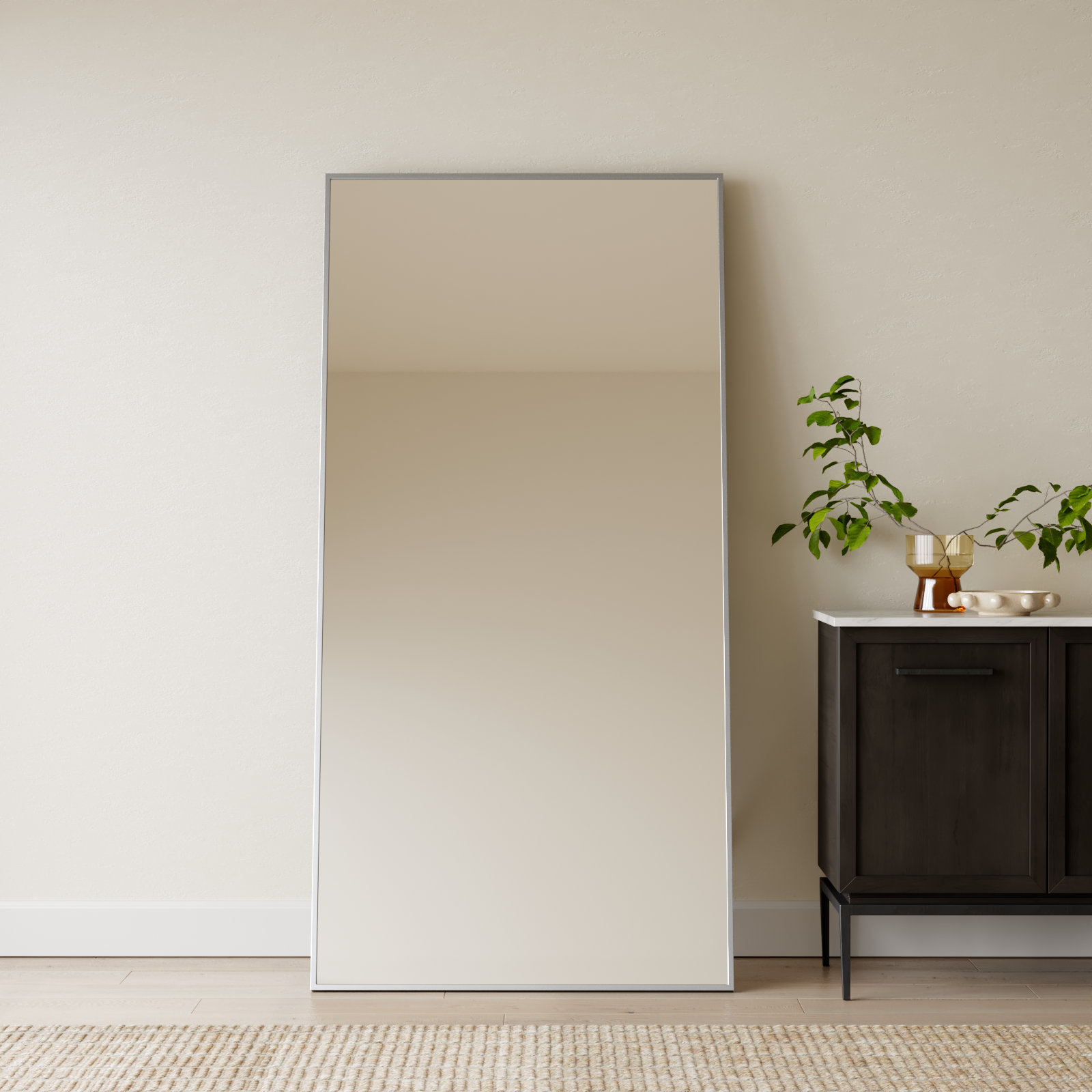 Sabine Metal Rectangle Floor Mirror, 72" x 36", Silver