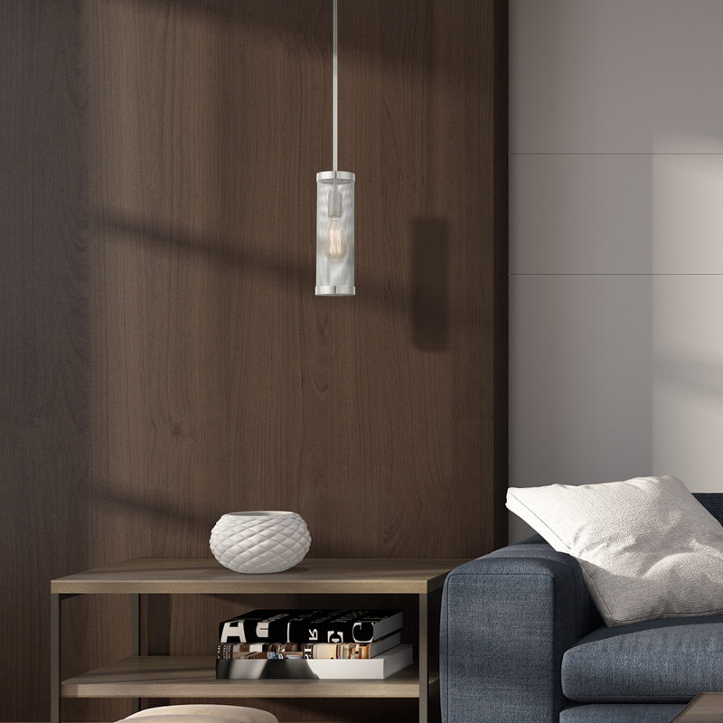 Luminaire suspendu cylindrique à 1 lumière Emilia, Nickel brossé