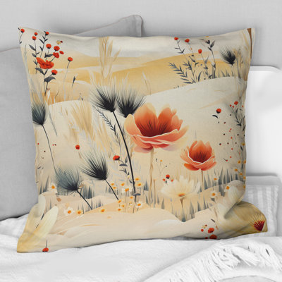 Coussin décoratif à motif floral bohème beige III
