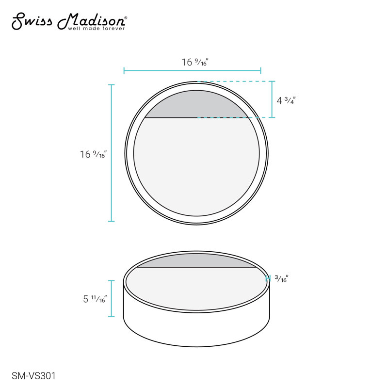 Lavabo de salle de bain vasque ronde Beau 16,5 ", Blanc lustré