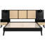 Cadre de lit grand lit en bois massif, noir, avec 2 tables de chevet élégantes et lampes, mélange pour un cadre de chambre à coucher noir luxueux. Bois