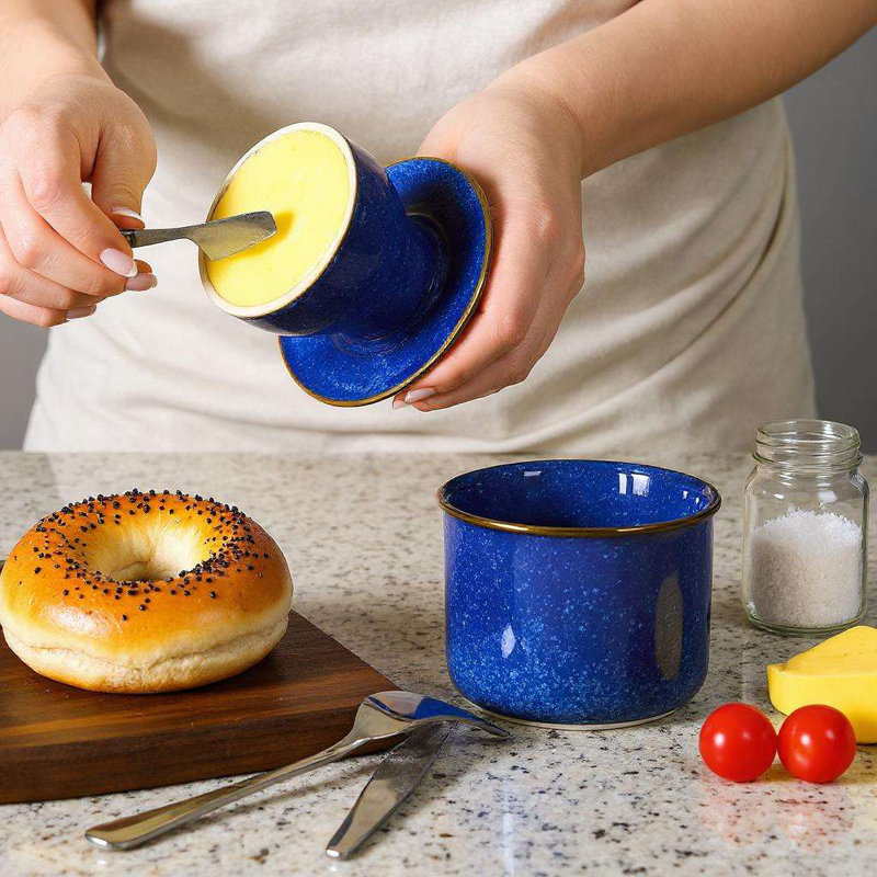 Artisan Glaze Butter Crock, Blue/Gold