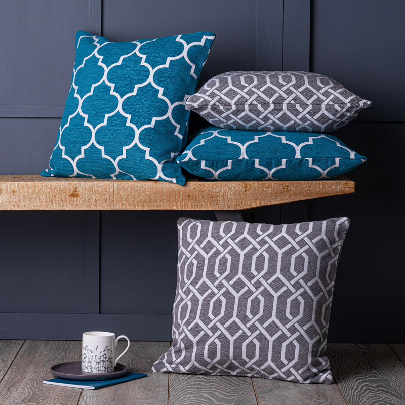 Donna Geometric Square Throw Pillow Cover, Teal Blue