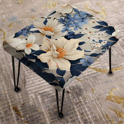 Industrial Ivory Fusion Floral Pattern - Floral Rectangle Ottoman