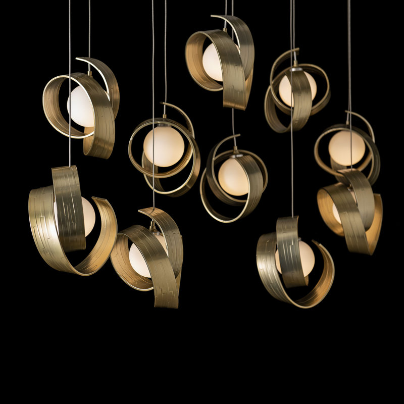Riza 10 - Light Kitchen Island Geometric Pendant, 17" - 80", Modern Brass