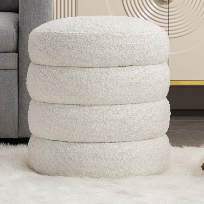 Repose-pieds rond Hasset, repose-pieds rond doux, repose-pieds, Boucle blanc