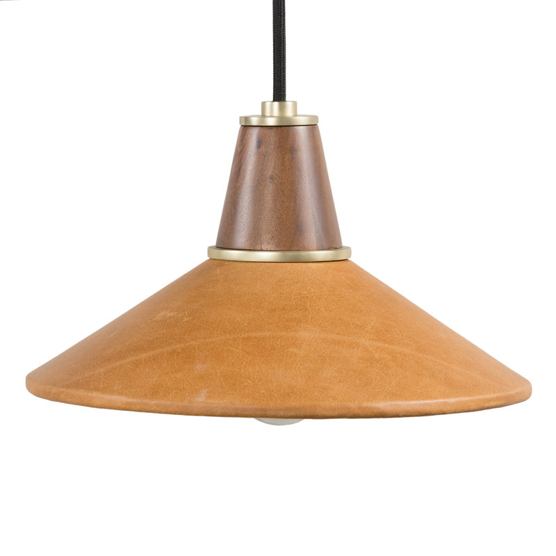 Luminaire suspendu conique à 1 lumière Siona, Noyer naturel / laiton antique, Chameau