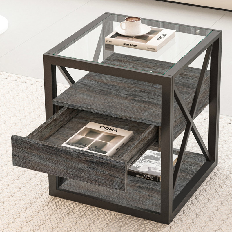 Table de bout moderne avec tiroir, Gris, 1