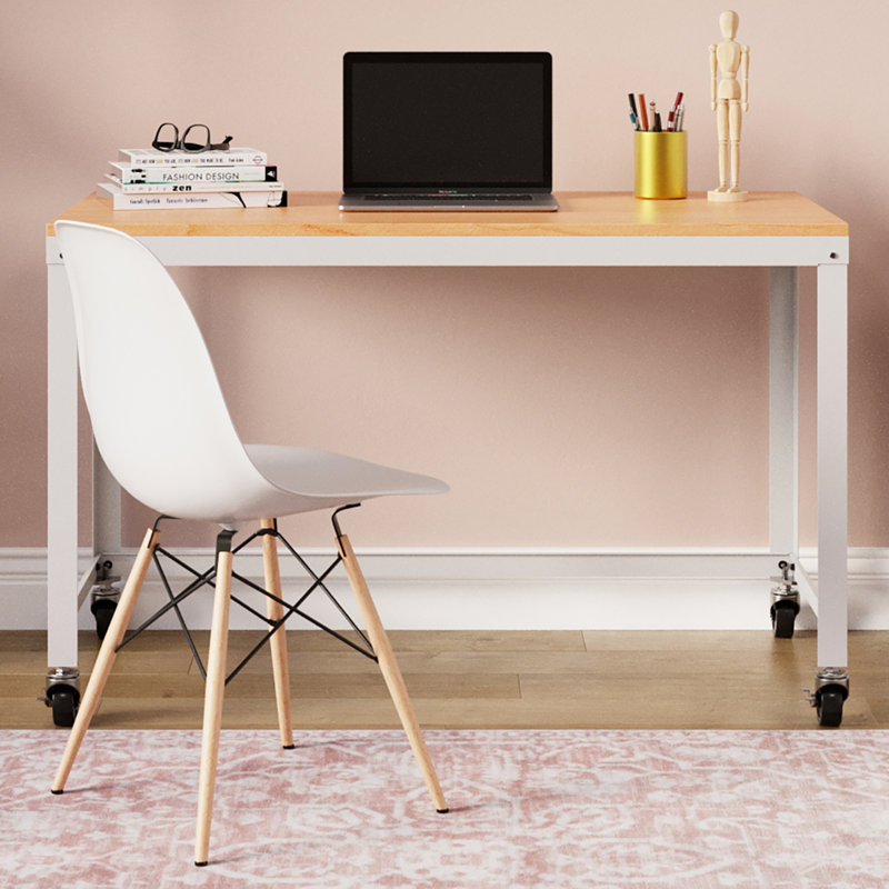 Ready-to-assemble 48-inch Wide Mobile Metal Desk with Laminate Top, White