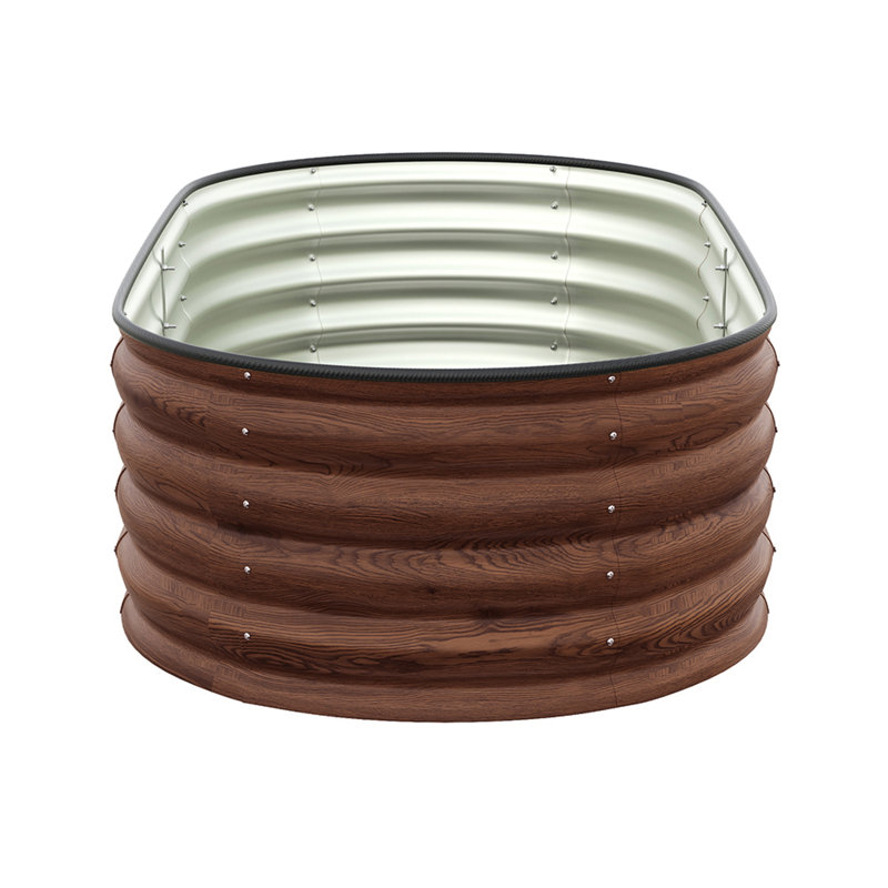 Oval-Shaped Galvanised Steel Raised Garden Bed, 90cm H x 160cm W x 80cm D, Brown