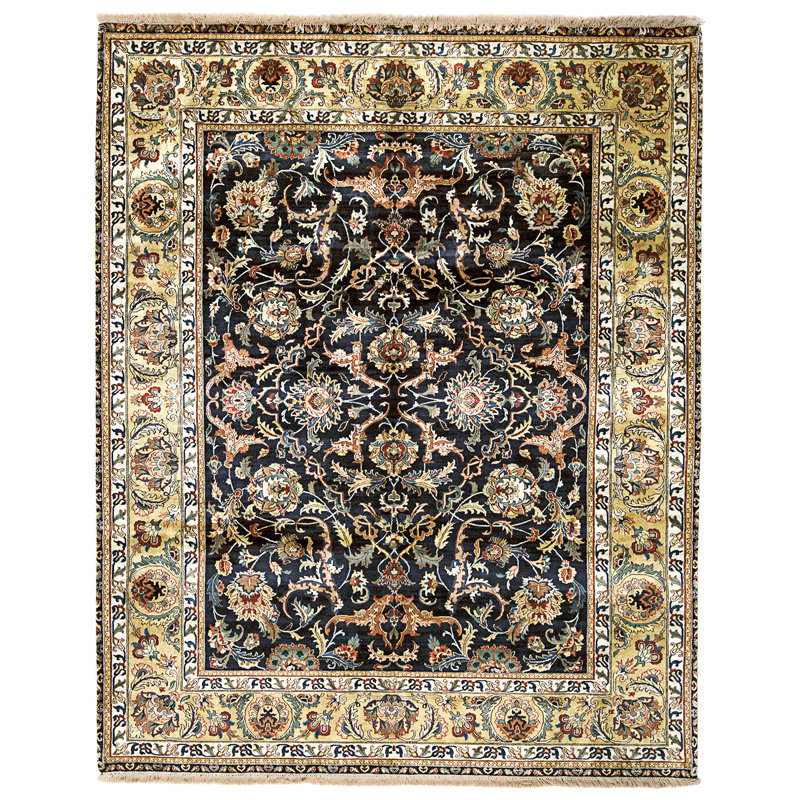 Hand Knotted Wool Area Rug in Black And Gold