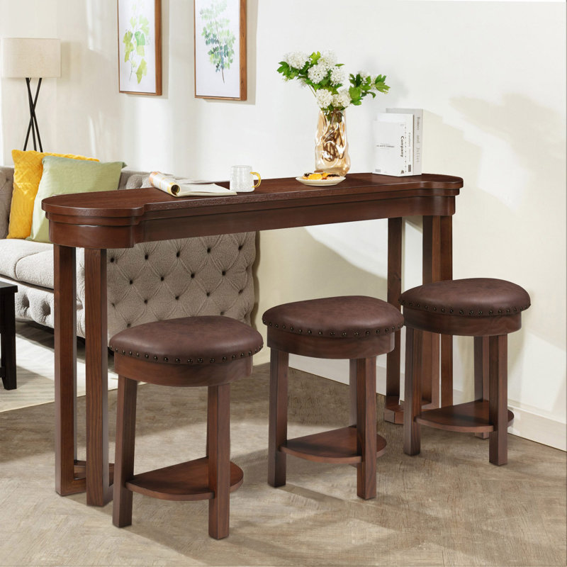 Ensemble de salle à manger à hauteur de comptoir 3 personnes Arianell, ensemble de table de bar transitionnel avec tabourets capitonnés