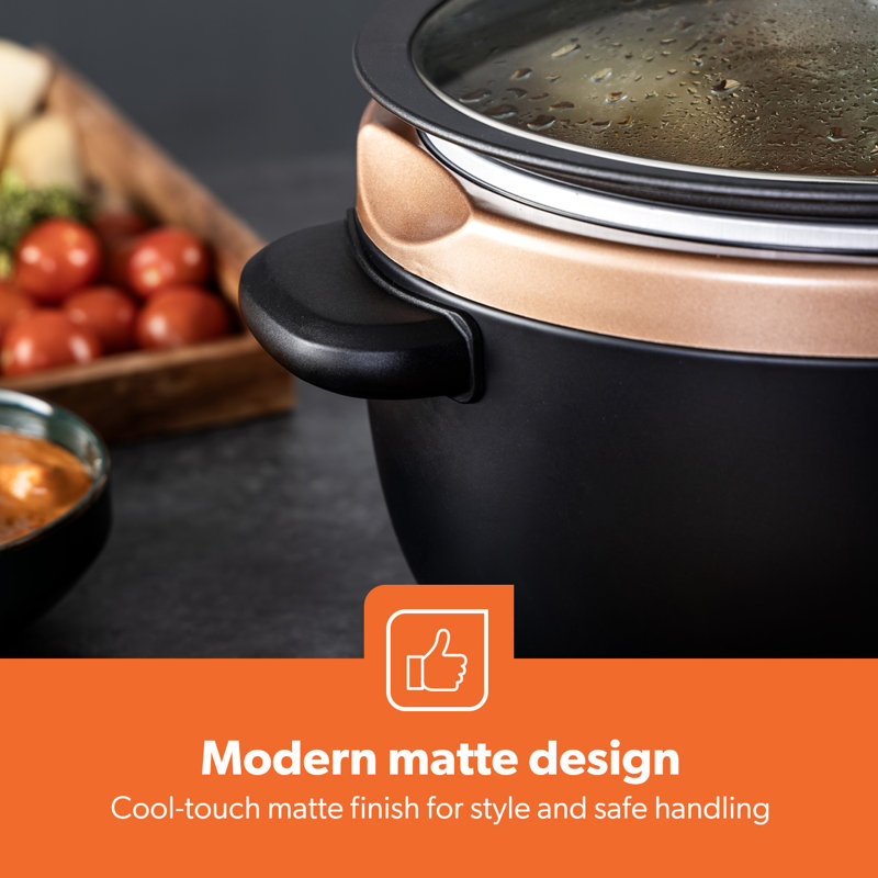 GEEPAS Slow Cooker 3 Heat Settings Auto Mode Removable Non-Stick Pot Tempered Glass Lid, 3.5L