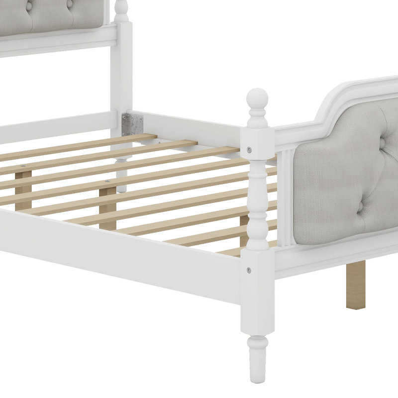Upholstered Platform Bed with Headboard, Full / Double, Antique White