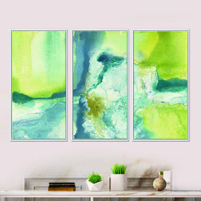 «Yellow and Blue Splash», ensemble de 3 reproductions d'art moderne sur toile encadrées