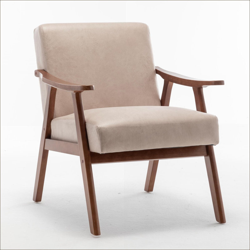 Chaise d'appoint Mid-Century moderne pour adultes, structure en bois massif de revêtement en microfibre, sièges supplémentaires pour le salon, brun clair (brun clair)