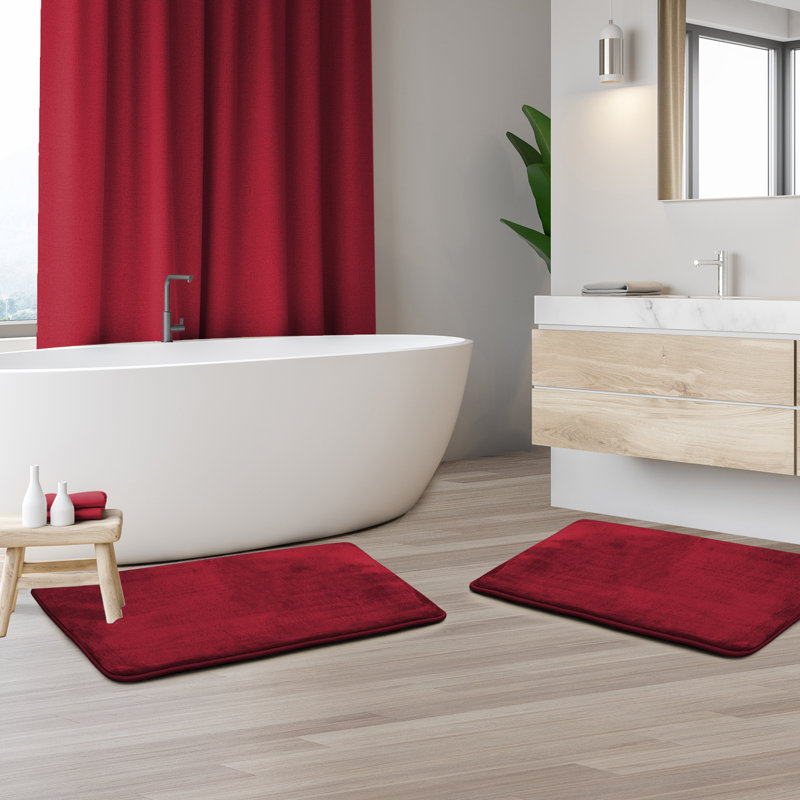 Steph Luxury Ultra Soft and Absorbent Memory Foam Bath Rug Set with Non-Slip Backing, Small: 17"W x 24"L, Red