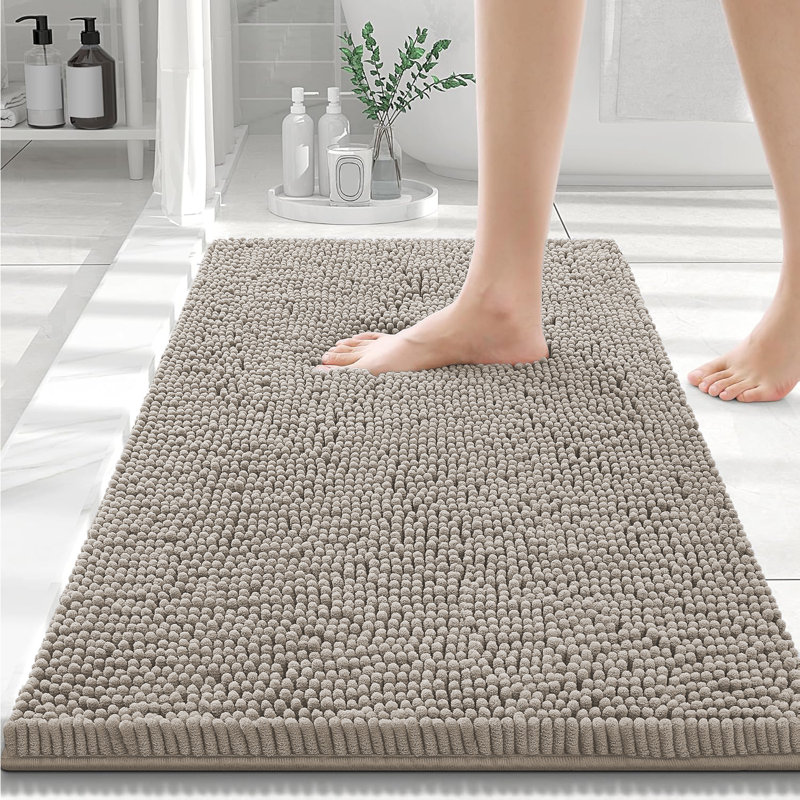 Chenille Non-Slip Non-Slip Bath Mat, 80cm L x 50cm W, Silver
