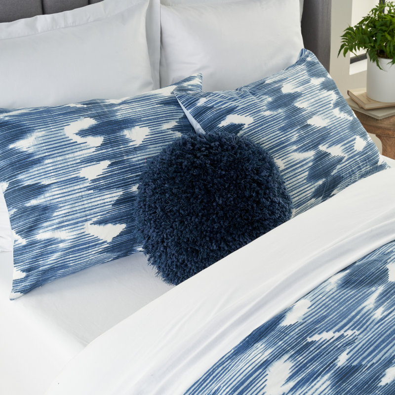 Navy Round Shag Polyester Throw Pillow 14" x 14"