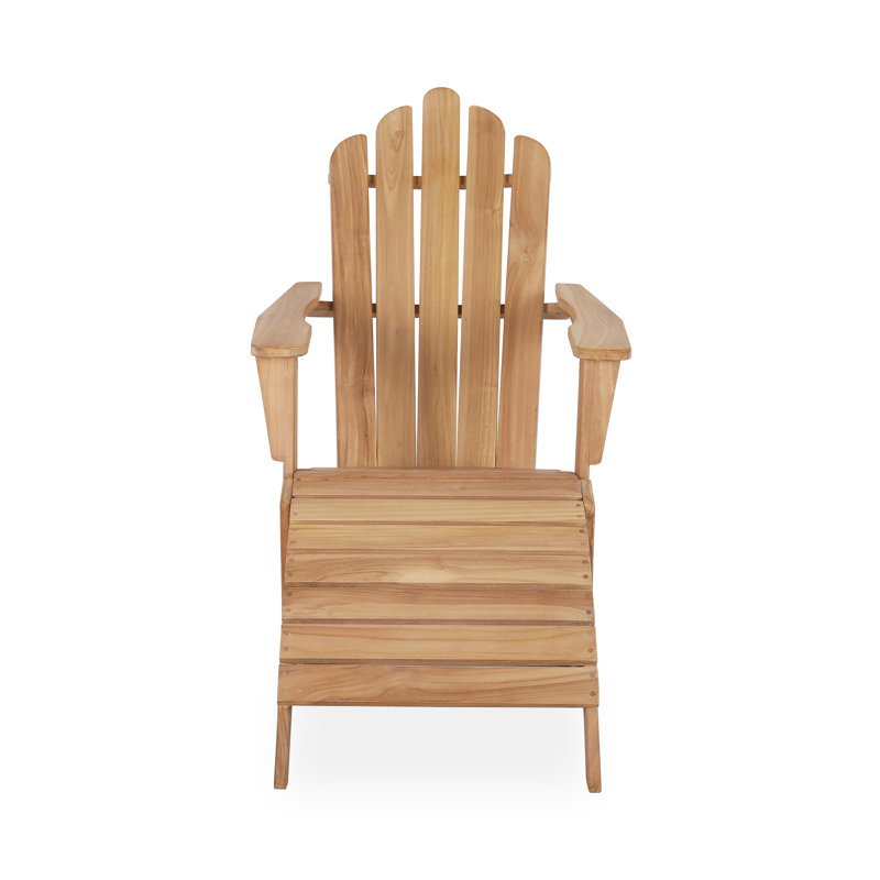 Premium Grade A Teak Adirondack Chair with Ottoman, Solid Wood Outdoor Lounge Chair for Patio Garden & Poolside, Weather Resistant Teak Wood Fire Pit Chair, Easy Assembly, 440lbs Capacity