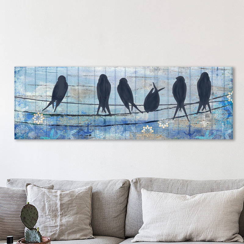 Reproduction d’art sur toile tendue "littoral oiseaux" par kimberly allen, H 12 po x l 36 po x P 1,5 po