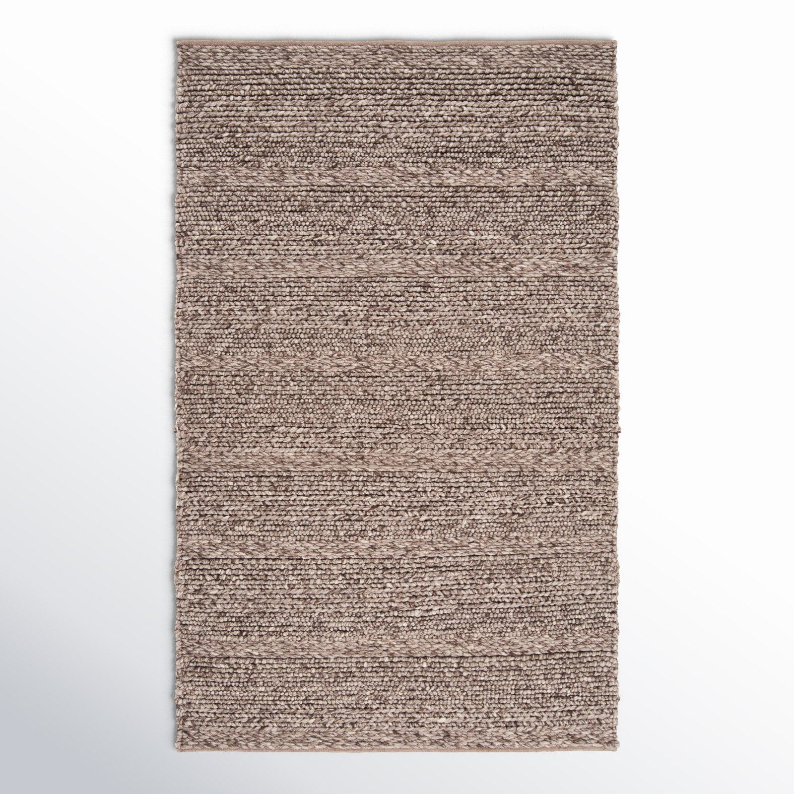 Zekia Taupe Hand-Woven Wool Rug, Rectangle 5' x 8'