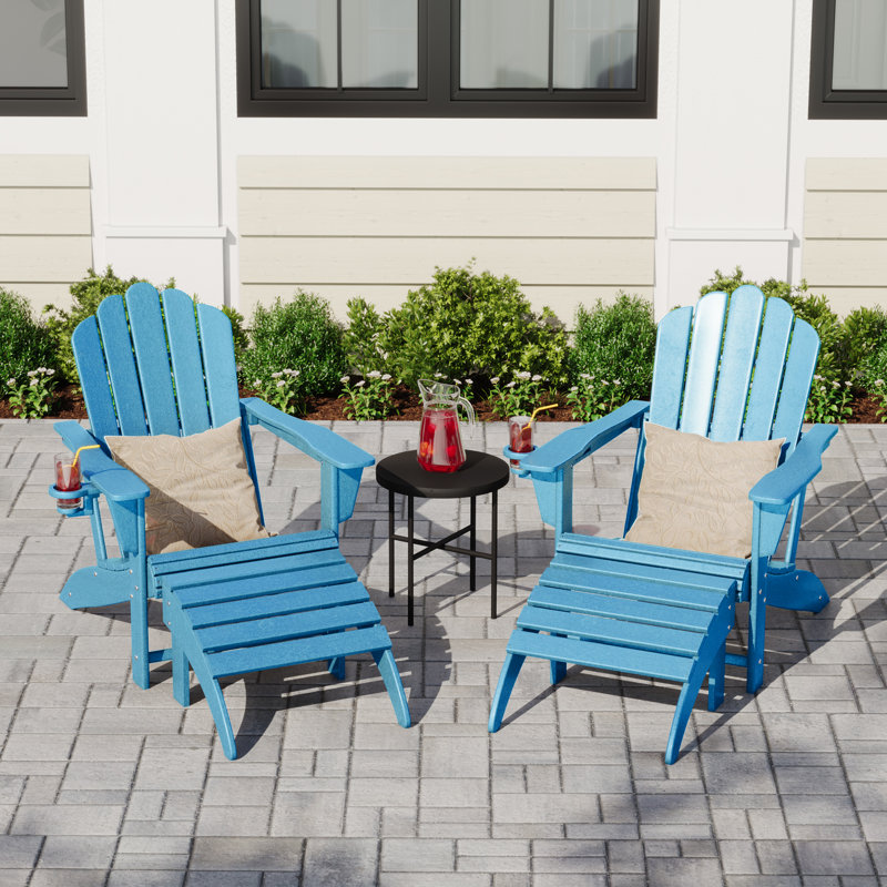 Ensemble de chaises d'extérieur en poly Adirondack avec repose-pieds 4 pièces, Bleu