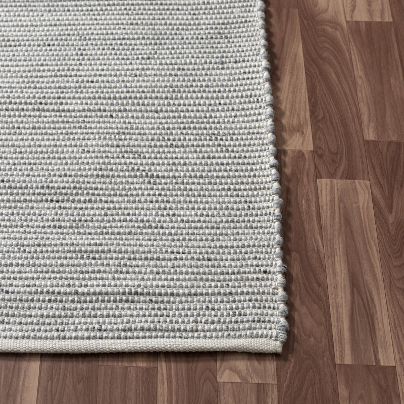 Tapis intérieur/extérieur contemporain en polyester uni tissé à la main, Rectangle 10 pi x 14 pi, Ivoire / Argent
