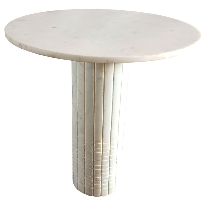 Table de bout ronde en marbre véritable Astoria, blanc