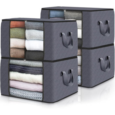 Ensemble de 4 ensembles de rangement pour vêtements, sacs de rangement pour couvertures pliables, contenants de rangement pour l'organisation de la chambre à coucher, du placard, des vêtements, de l'édredon, de l'organisation et du rangement avec couv