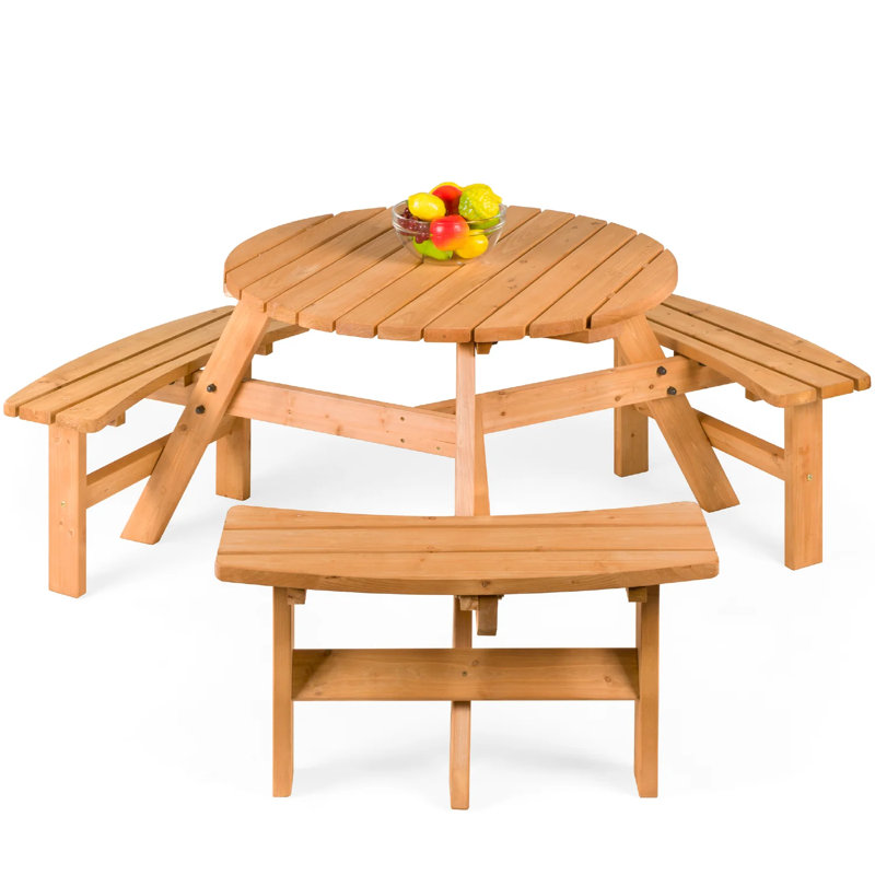Muggie Round Fir Outdoor Picnic Table With Umbrella Hole , 35'' in. W 35'' in. D, Natural