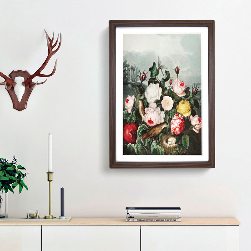Birds Nest in the Roses by R.J. Thornton - Picture Frame Painting Print, 65cm H x 48cm W x 2cm D, Walnut Framed