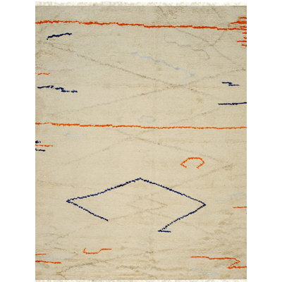 Ivory Hand-Knotted Wool Abstract Lineage Geometric Modern Contemporary Carpet Rug