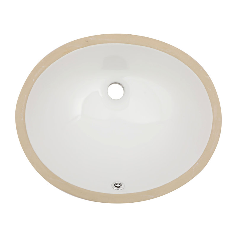 White Ceramic Oval 18"X15" Undermount Bathroom Sink With Overflow - Modern, , To Stains Stain , For Bathrooms