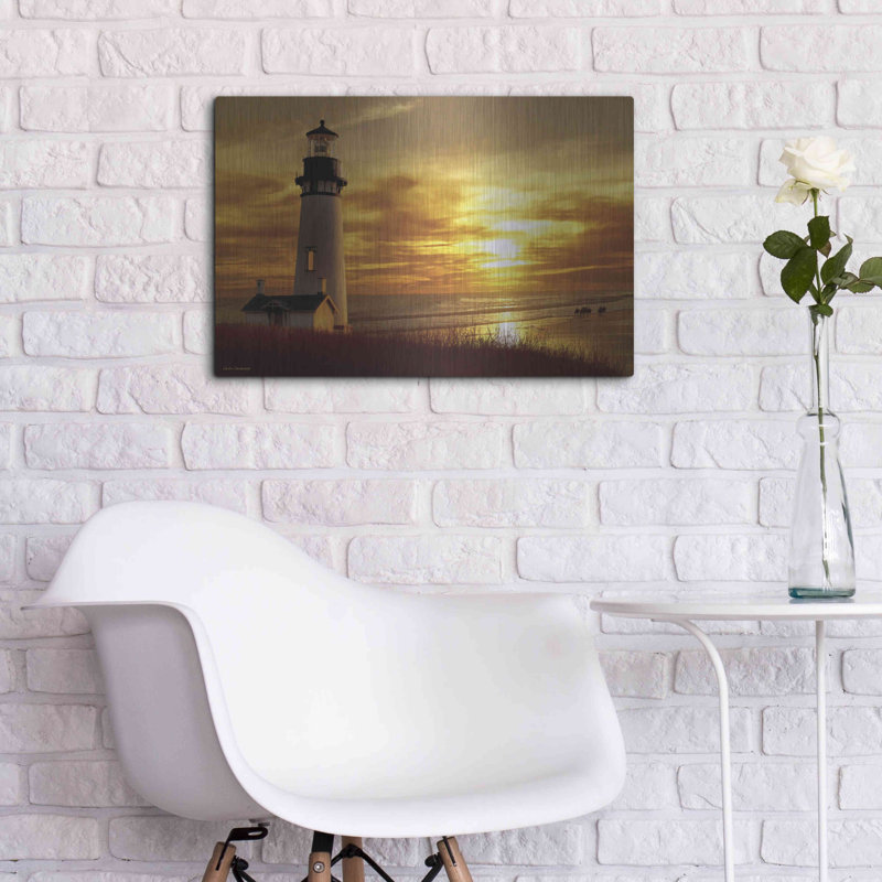 "Phare au coucher du soleil" par Carlos Casamayor, H 16 po x l 24 po