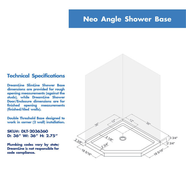 Qwall 36 W x 76.75 H Framed Square Shower Stall and Base Included