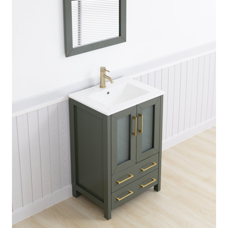  Ensemble de meuble-lavabo simple 24 po avec miroir, Vert rétro
