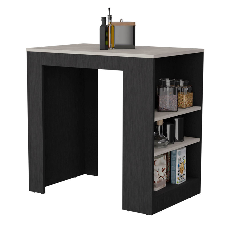 Îlot de cuisine, table de bar de cuisine H 36 po, avec 3 tablettes latérales