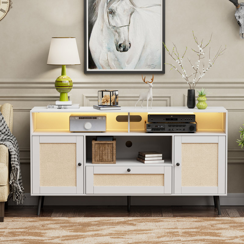 Meuble télé pour téléviseur de 70 po ou moins avec tiroirs et armoire de rangement Jonella