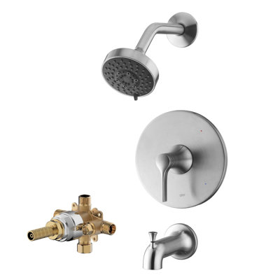 Nita Collection Shower Trim System: 4" Round Shower Head, Single Handle Set, Tub Spout & Rough-in Valve Included - Brushed Nickel