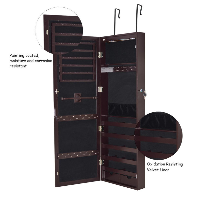 Armoire à bijoux avec miroir à suspendre, Brun foncé