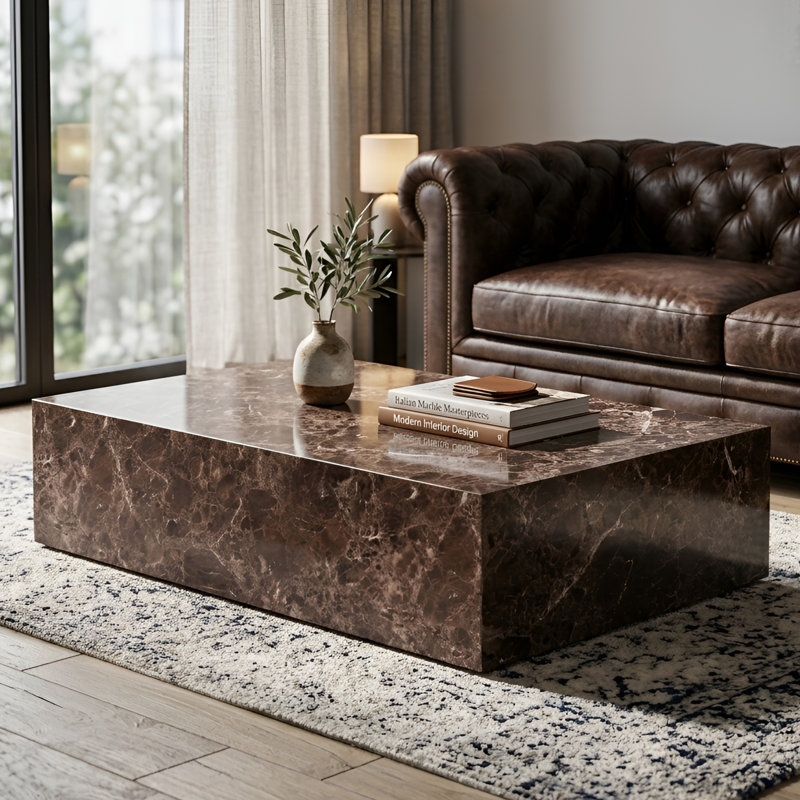 Table basse moderne avec motif en faux marbre, table basse rectangulaire pour chambre d'amis / salon, aucun assemblage requis