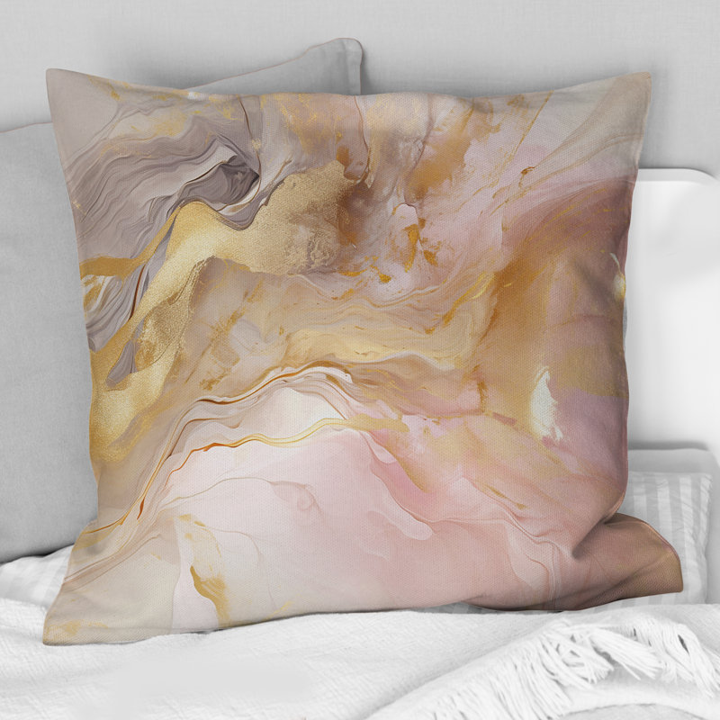Coussin décoratif exquis symphonique abstrait rose et or I - reproduction de peinture abstraite