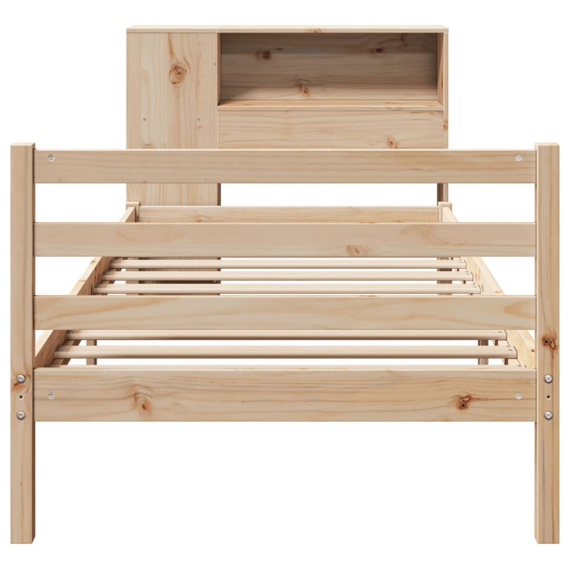 Bookcase Bed Without Mattress Solid Wood Pine, Single (3'), Natural