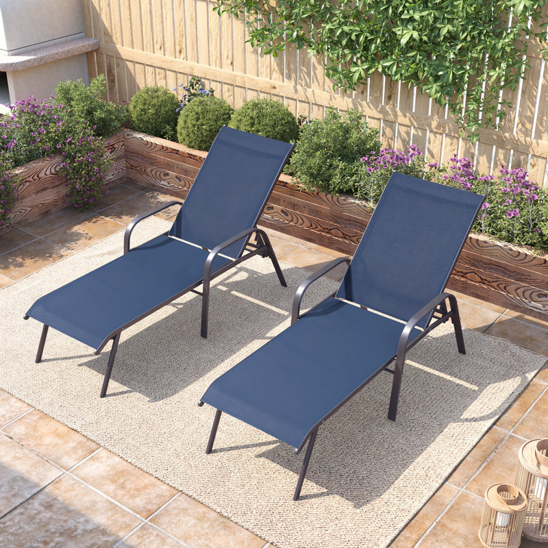 Gland Outdoor Metal Chaise Lounge, Navy/Black